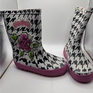 Kidorable Toddler Girl Size 9 Black & White Floral Rainboots